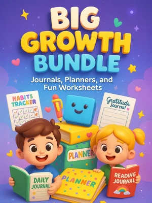 Big Growth Bundle for Kids – 1260 Pages of Journals, Planners, and Fun Worksheets