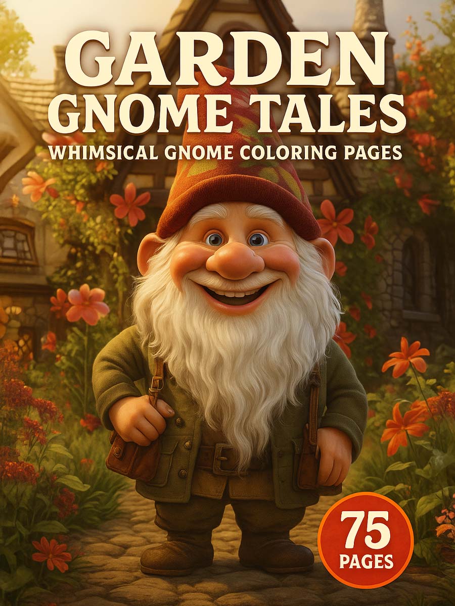 Garden Gnome Tales – 75 Whimsical Gnome Coloring Pages